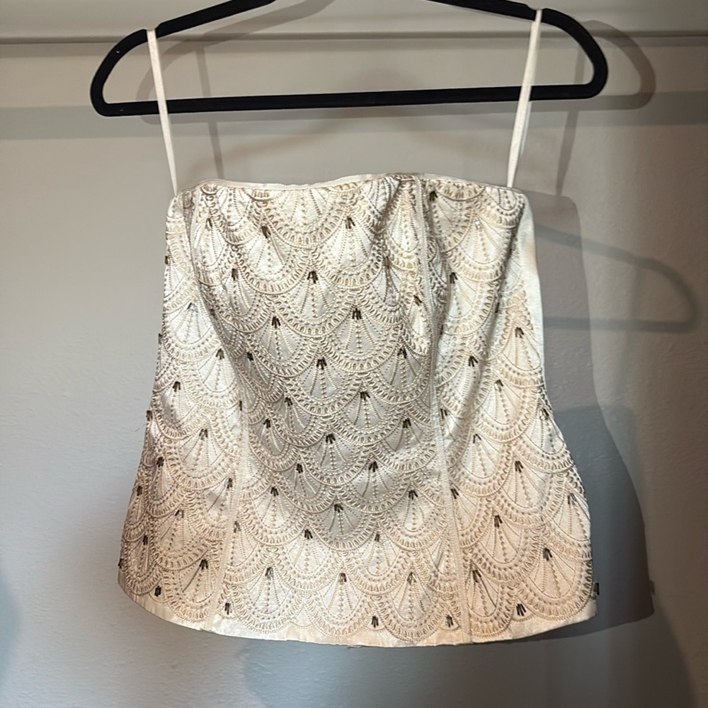 White House Black Market Ivory and Metallic Blouse